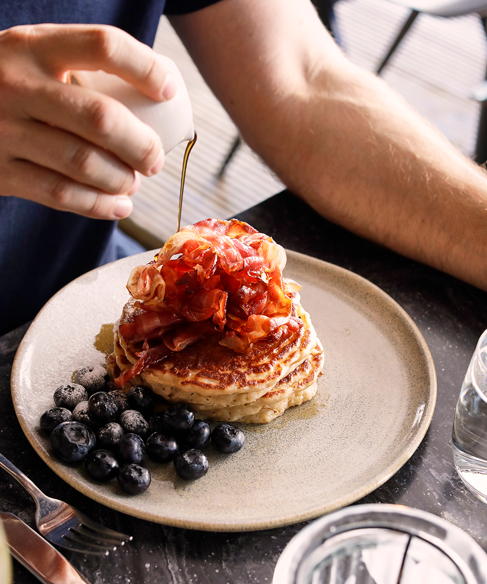 American Pancakes with Maple Syrup Pour